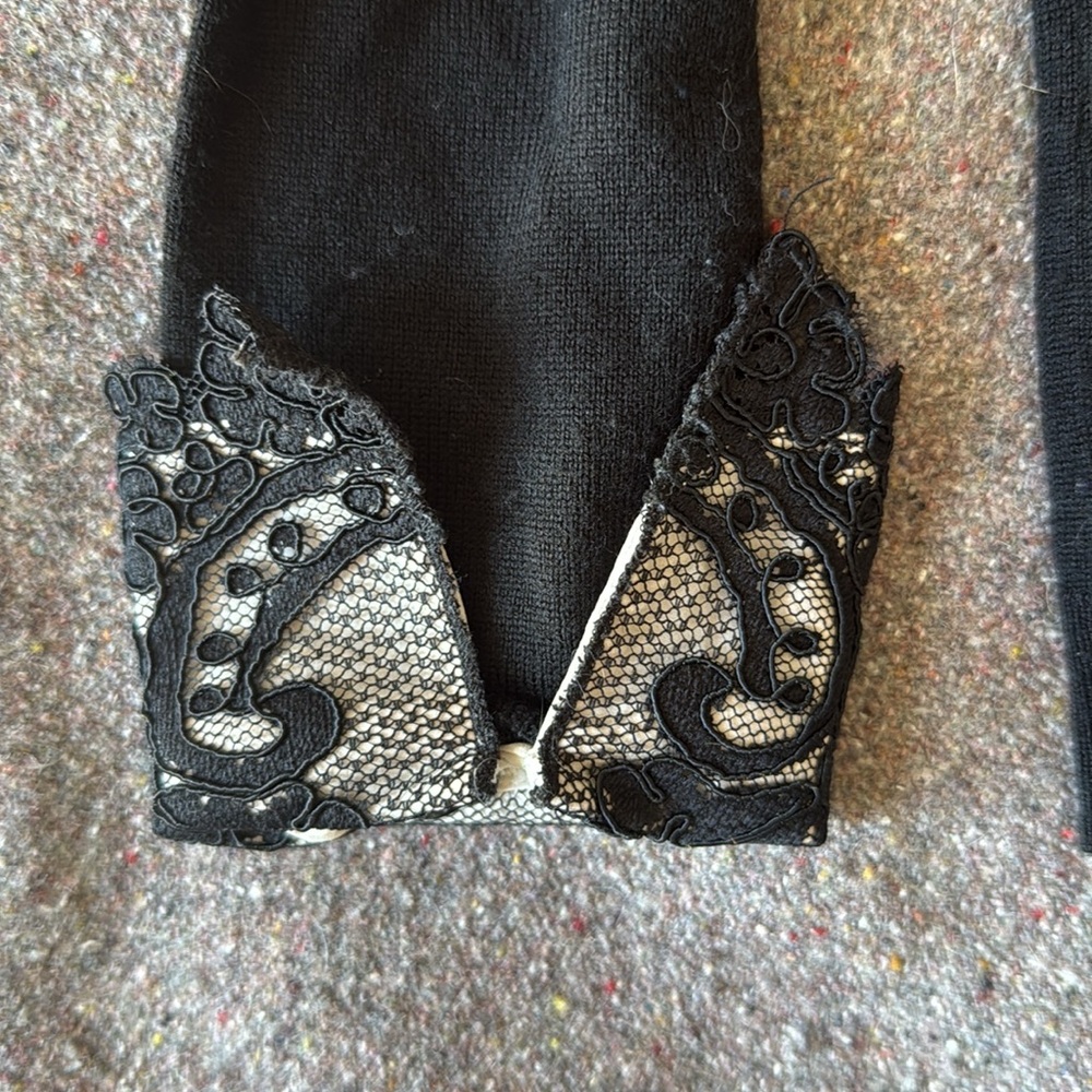 Alice + Olivia Black 100% Wool Sweater with Removable Lace Accents (Size S) - Picture 7 of 13